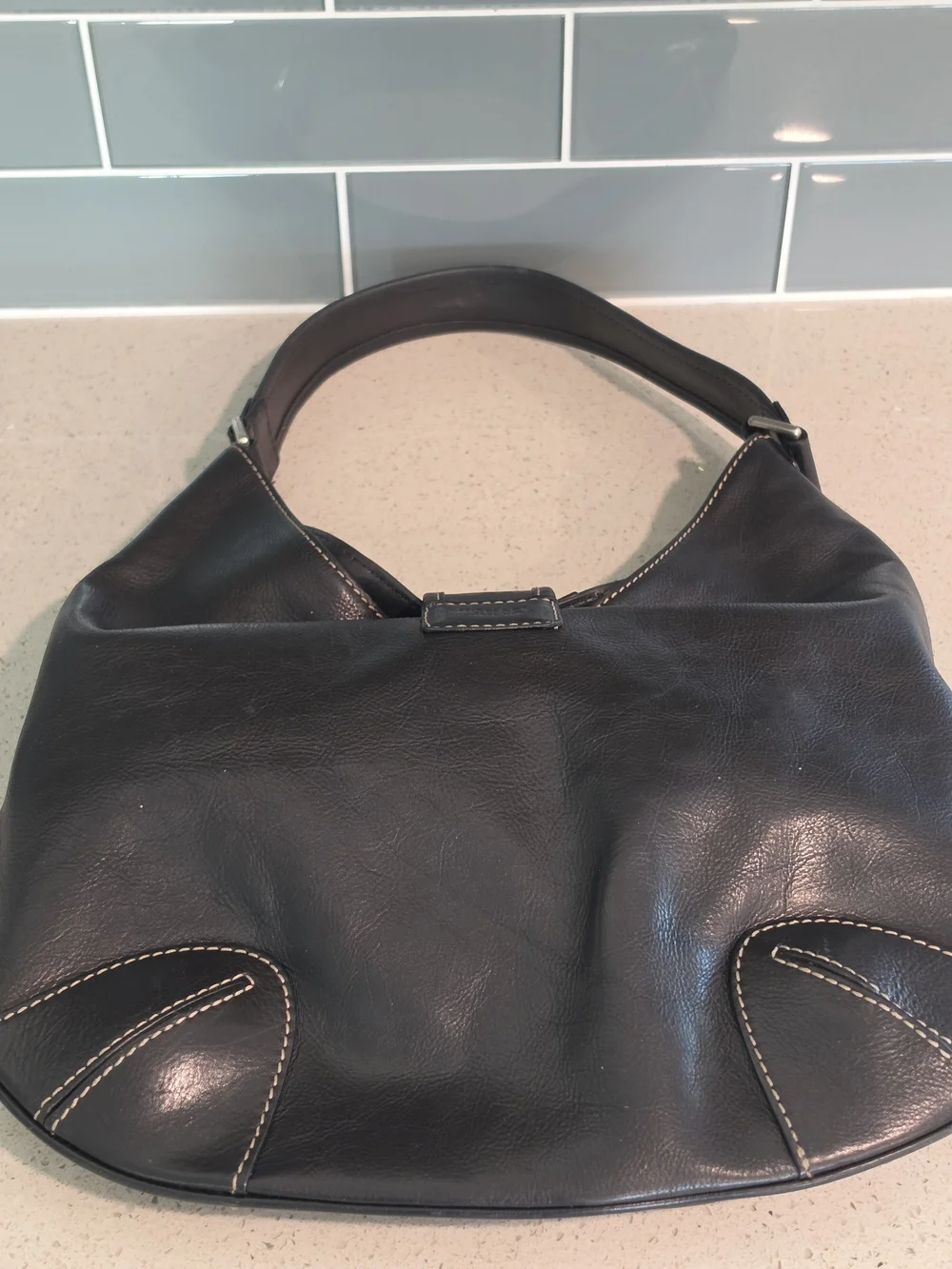 MICHAEL Michael Kors Black Leather Hobo with Buckle Accent